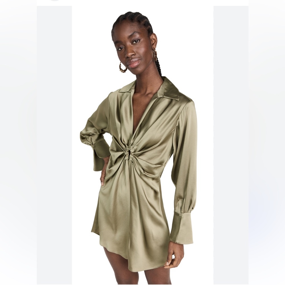 Jonathan Simkhai Sage Green Roma Long Sleeve Mini Dress